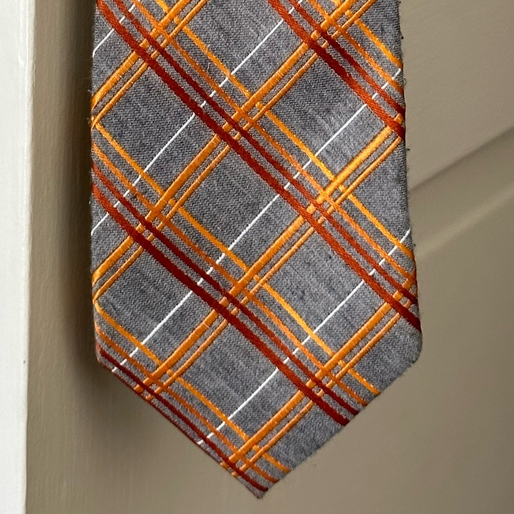 Express orange and gray plaid tie